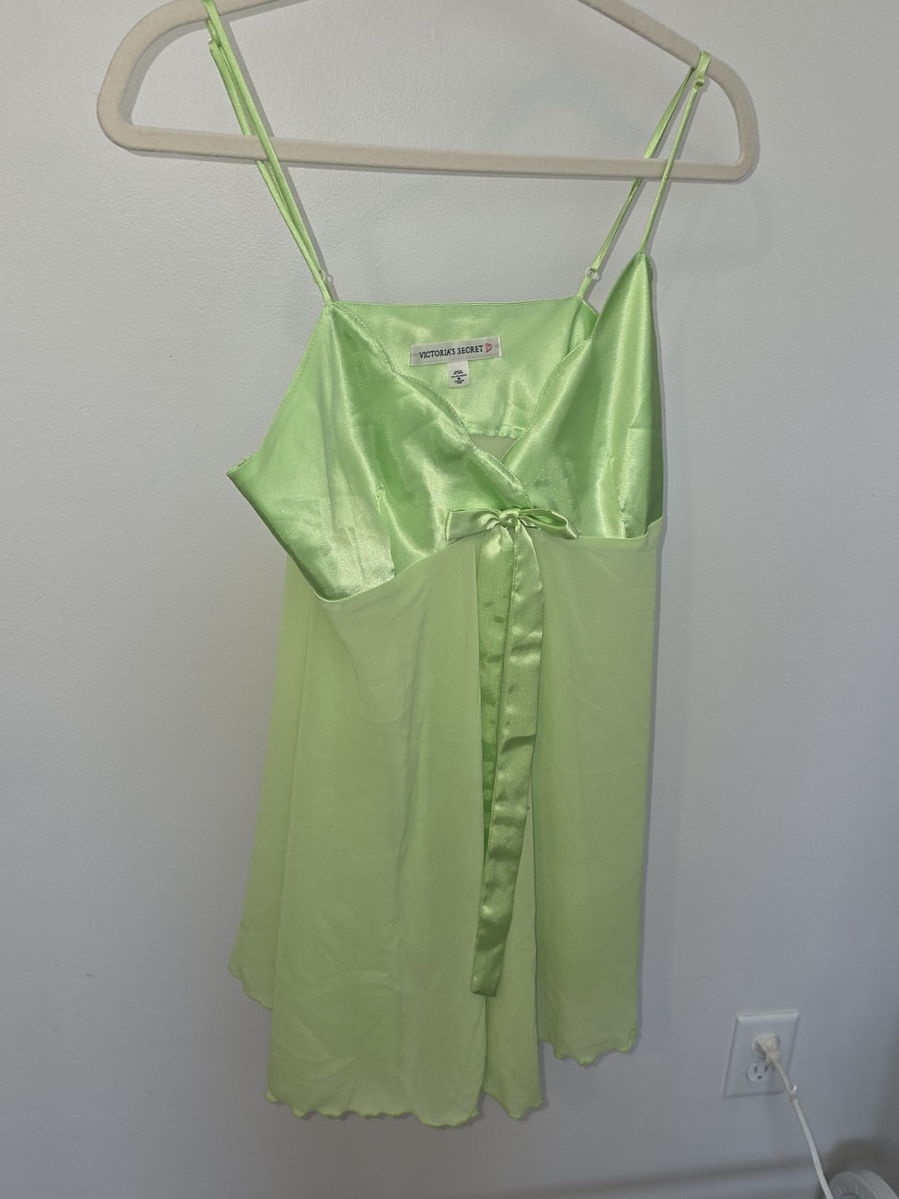 Victoria's Secret Bright Lime Satin and Chiffon Chemise Y2k